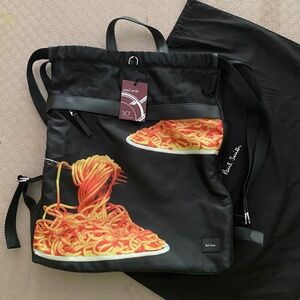 NWT PAUL SMITH 50th Anniversary Spaghetti Print Drawstring Backpack Black